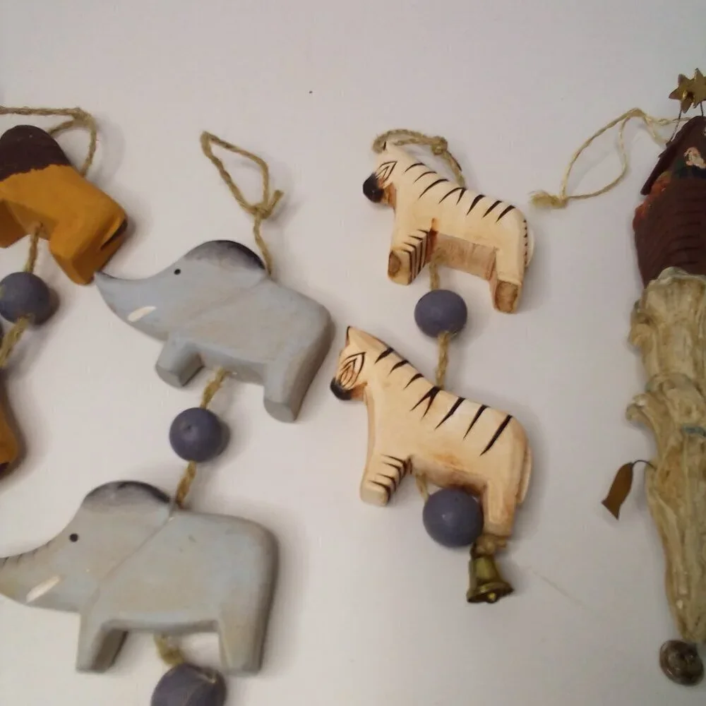 Vintage Wood Noah's Ark Decor Lot Bible Animals Hanging Figures
